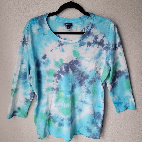 Patagonia Tops - Patagonia 3/4 Sleeve Tie Dye Crew Neck Shirt Size In Large Turquoise Tie Dye